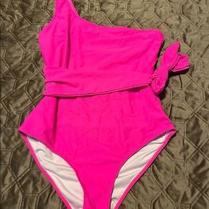Hot pink one shoulder one piece swim suit